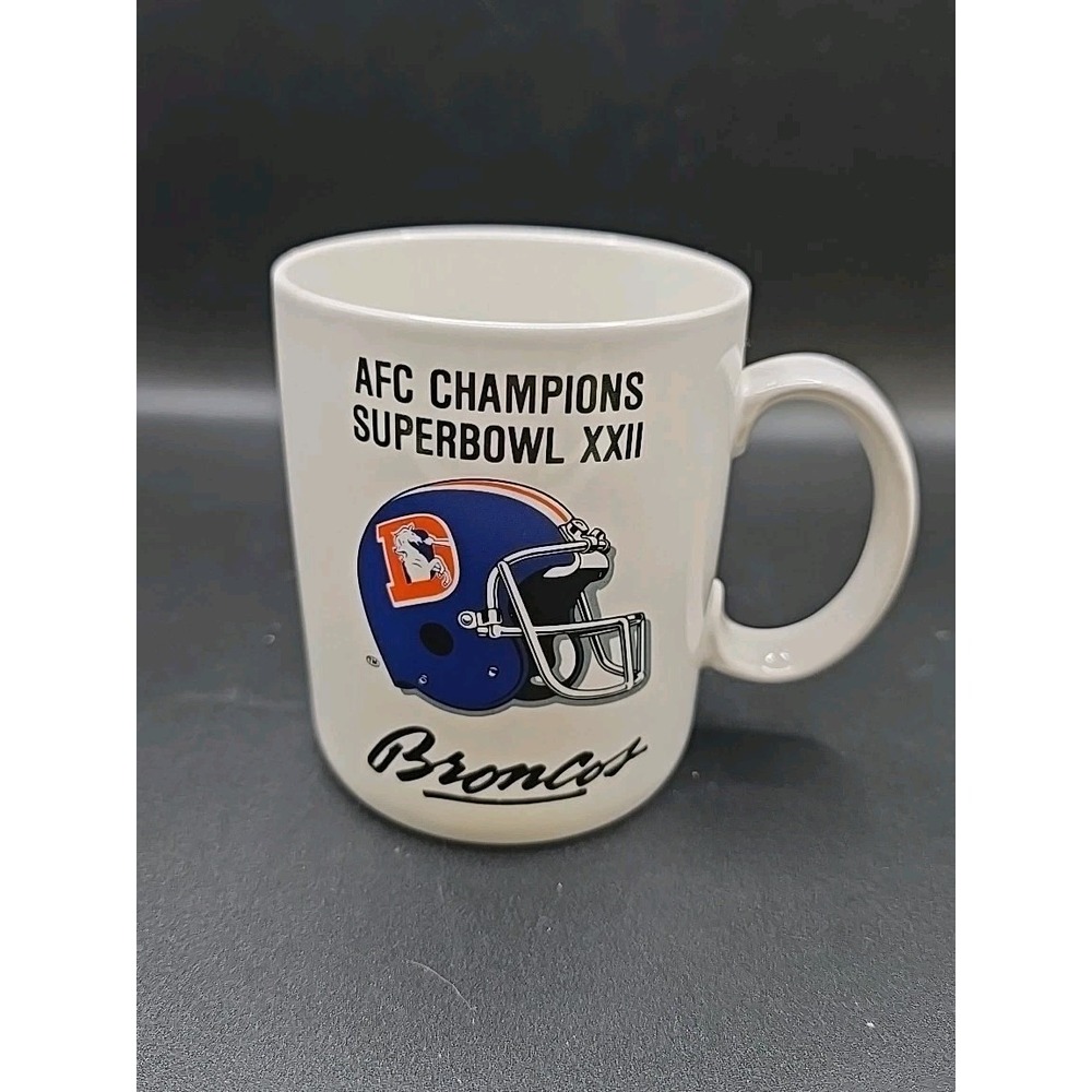 Vintage Denver Broncos Coffee Cup Mug Super Bowl XXII AFC 1987 Football - EUC